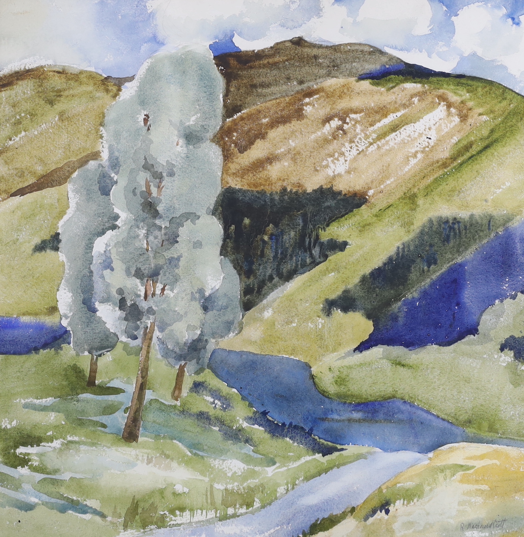 Robert Macdonald Scott (1914-1996), watercolour, Mountain landscape, signed, 55 x 55cm